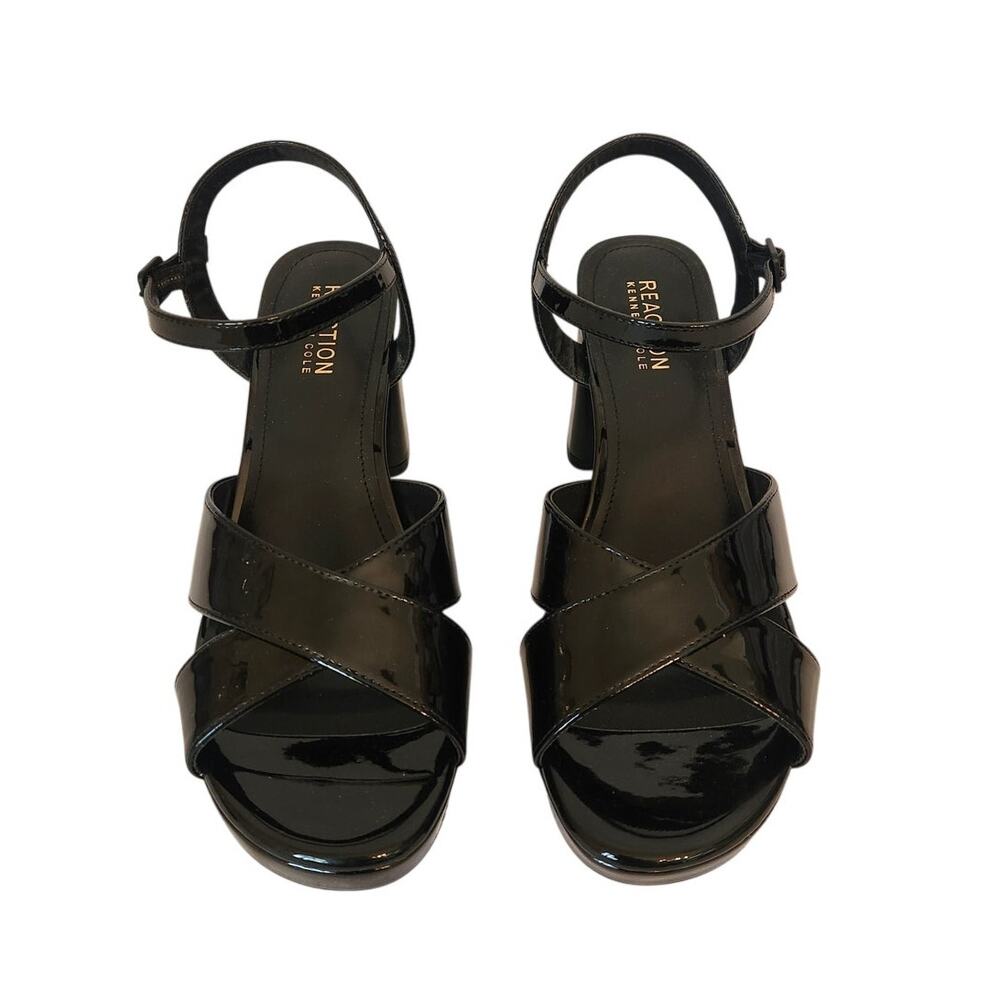 NIB Kenneth Cole Reaction Reeva Patent Ankle Strap Block Heel Black 8 - Picture 3 of 6